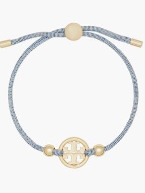 NWOT Tory Burch Powder Blue Cord Bracelet with Gold Logo